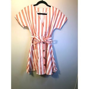 Peach and white stripped dress